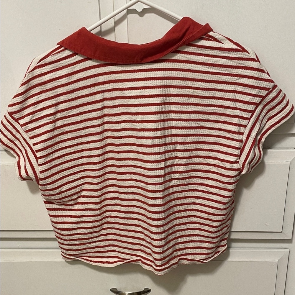 Madewell Red and White Striped Collared Crop Top M - Picture 6 of 6